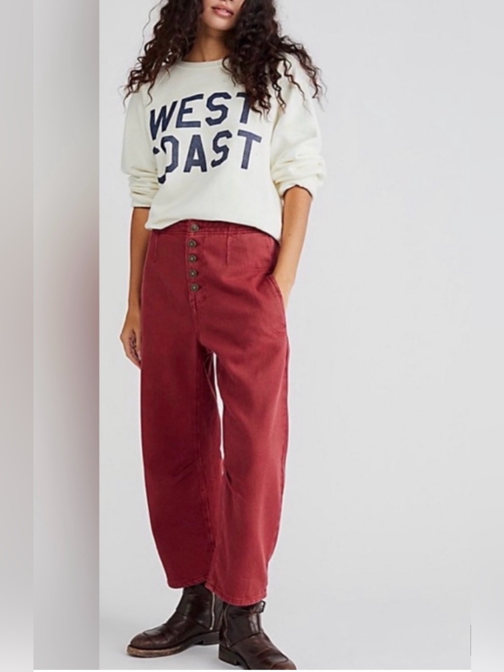 We The Free Free People Osaka Barrel Jeans in brick red